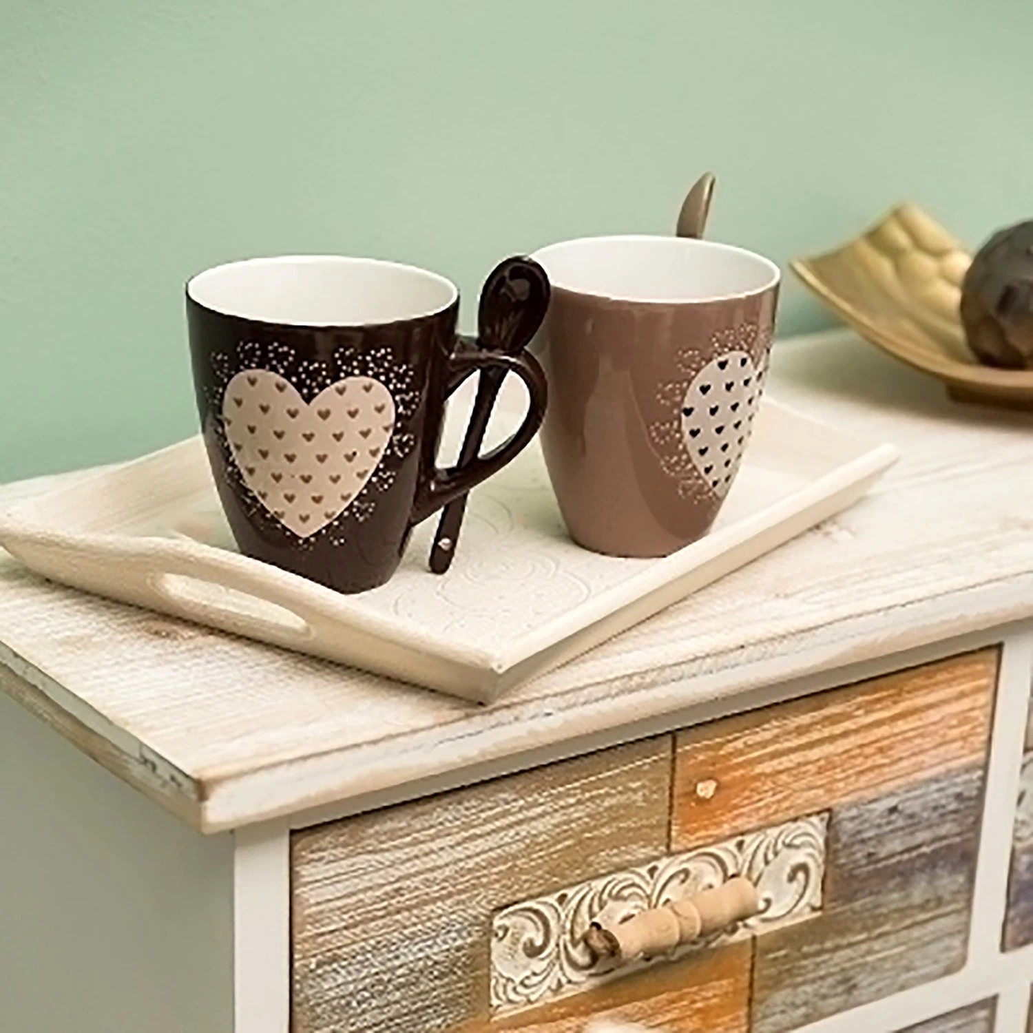 My Flair Tasses avec cuillères Darun (lot de 2) - Faïence - Marron / Noir 4 My Flair Tasses avec cuillères Darun (lot de 2) - Faïence - Marron / Noir – Image 2