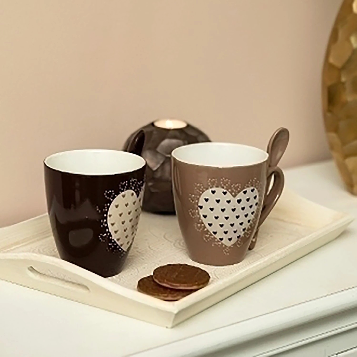 My Flair Tasses avec cuillères Darun (lot de 2) - Faïence - Marron / Noir 5 My Flair Tasses avec cuillères Darun (lot de 2) - Faïence - Marron / Noir – Image 3