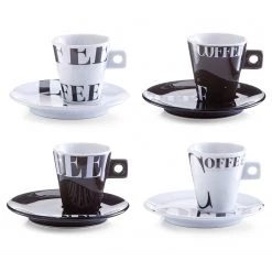 Zeller Set à expresso Coffee Style (8 éléments) - Porcelaine - Noir / Blanc - Tasse : Ø 6 cm<br>Assiette : Ø 12 cm
