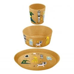 Koziol Set vaisselle Connect Zoo (3 éléments) - Polypropylène / Épicéa - Imitation bois recyclé