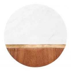 Butlers Assiette de présentation MARBLE KITCHEN - Stein / Massivholz (Holzart) / Metall - Weiß
