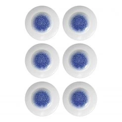 Fine Dine Earth Colours Assiettes à pâtes Serenity (lot de 6) - Porcelaine - Blanc / Bleu