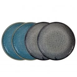 Leonardo Assiettes Matera (lot de 4) - Céramique - Anthracite / Bleu